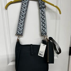 Stylish Blue Women's Bag with Patterned Strap and wristlet!